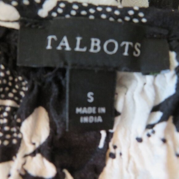Talbots Womens Black White Butterfly 3/4 Sleeve Tunic Top S Crochet Detail - Picture 8 of 12
